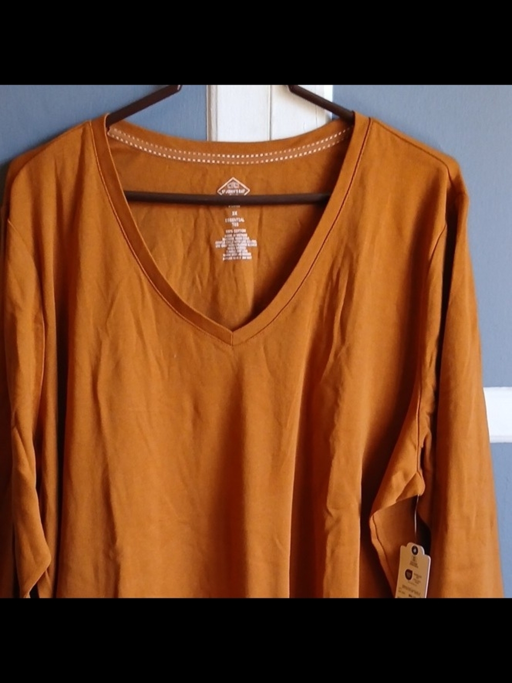 St. John's Bay Women's V-Neck 3/4 Sleeve Top - Rust Brown - Picture 9 of 9
